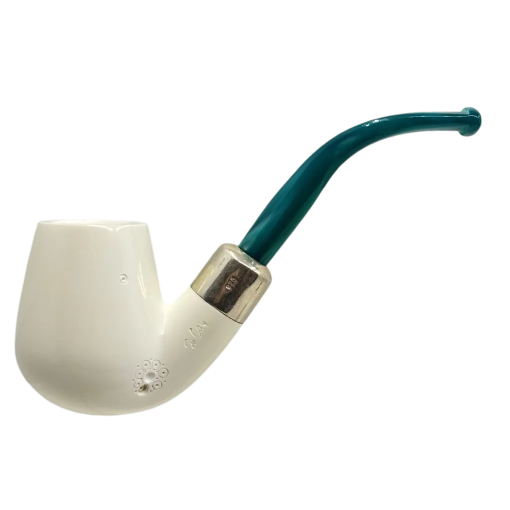Meerschaum Bent Egg. w. 925 Silver and Green Stem