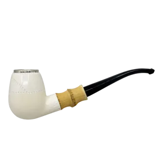 Meerschaum Bent Egg w. Handcarved Design and 925 Silver, 6mm Filter
